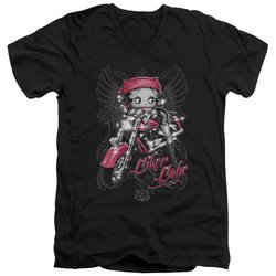 Betty Boop Slim Fit V-Neck Shirt Biker Babe Black T-Shirt