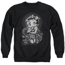 Betty Boop Sweatshirt Fashion Roses Adult Black Sweat Shirt