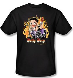 Betty Boop T-shirt Biker Flames Boop Adult Black Tee