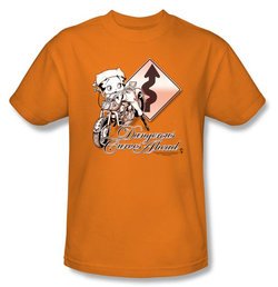 Betty Boop T-shirt Dangerous Curves Adult Orange Tee
