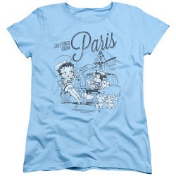 Betty Boop Womens Shirt Greetings From Paris Light Blue T-Shirt