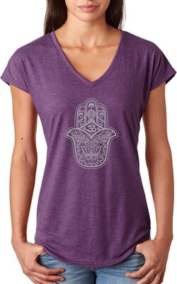 Click to get Grey Hamsa Triblend Deep VNeck Yoga Tee Shirt  Aubergine