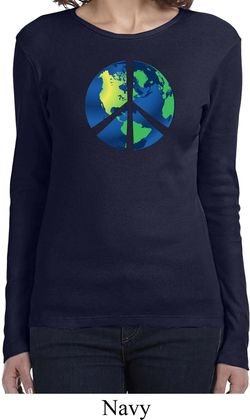 Blue Earth Peace Ladies Long Sleeve Shirt