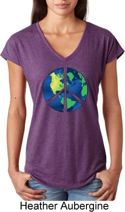 Blue Earth Peace Ladies Tri Blend V-Neck Shirt