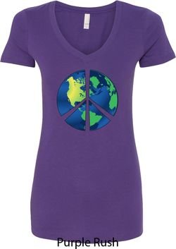 Blue Earth Peace Ladies V-Neck Shirt