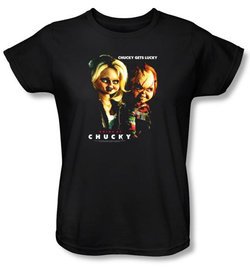 Bride Of Chucky Ladies T-shirt Movie Chucky Gets Lucky Black Tee Shirt