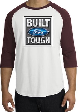 Built Ford Tough Raglan Shirt - Ford Logo Adult White/Maroon T-Shirt