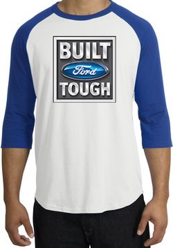 Built Ford Tough Raglan Shirt - Ford Logo Adult White/Royal T-Shirt