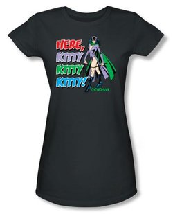 Catwoman Juniors T-shirt - Here Kitty Charcoal Tee