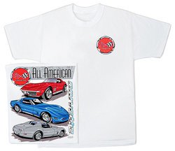 Chevy Corvette T-Shirt - All American Classic Car Adult White Tee