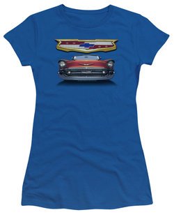 Chevy Juniors Shirt 1957 Bel Air Grille Royal Blue T-Shirt