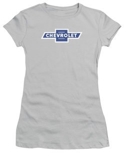 Chevy Juniors Shirt Vintage White Border Bowtie Silver T-Shirt
