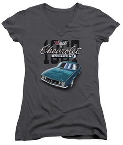 Chevy Juniors V Neck Shirt Blue Classic Camaro Charcoal T-Shirt