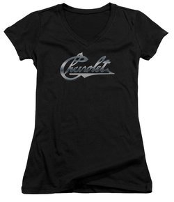 Chevy Juniors V Neck Shirt Chevrolet Script Black T-Shirt