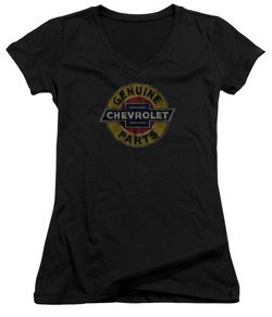 Chevy Juniors V Neck Shirt Genuine Parts Distressed Sign Black T-Shirt