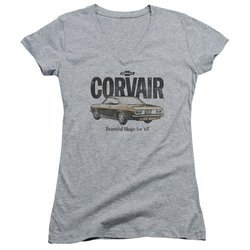 Chevy Juniors V Neck Shirt Retro Corvair Sports Grey T-Shirt