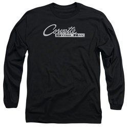 Chevy Long Sleeve Shirt Corvette Sting Ray Chrome Logo Black Tee T-Shirt