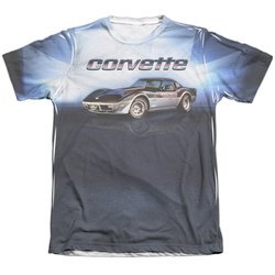 Chevy Shirt Blue Corvette Vette Check Flag Poly/Cotton Sublimation Shirt Front/Back Print