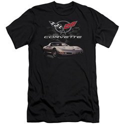Chevy Slim Fit Shirt Corvette Checkered Past Black T-Shirt