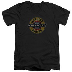 Chevy Slim Fit V-Neck Shirt Genuine Parts Distressed Sign Black T-Shirt