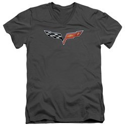 Chevy Slim Fit V-Neck Shirt Vette Logo Charcoal T-Shirt