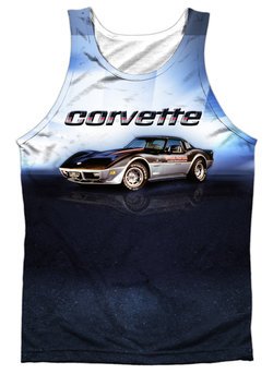 Chevy Tank Top Blue Corvette Vette Check Flag Sublimation Tanktop Front/Back Print