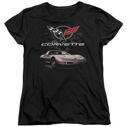 Chevy Womens Shirt Corvette Checkered Past Black T-Shirt
