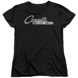 Chevy Womens Shirt Corvette Sting Ray Chrome Logo Black T-Shirt