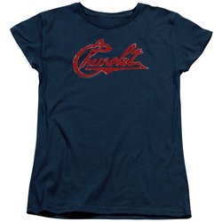 Chevy Womens Shirt Distressed Script Navy T-Shirt