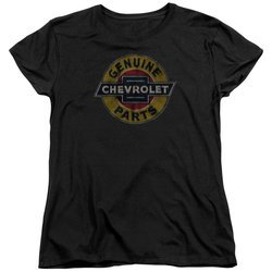Chevy Womens Shirt Genuine Parts Distressed Sign Black T-Shirt