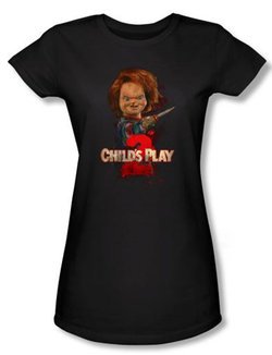 Child's Play 2 Juniors T-shirt Movie Here's Chucky Black Tee Shirt