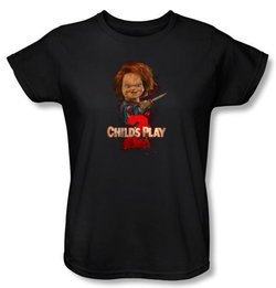 Child's Play 2 Ladies T-shirt Movie Here's Chucky Black Tee Shirt