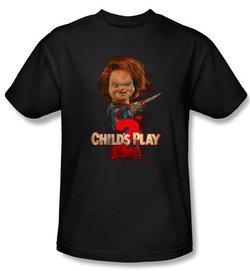 Child's Play 2 T-shirt Movie Here's Chucky Adult Black Tee Shirt