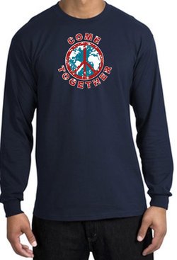 COME TOGETHER World Peace Sign Symbol Adult Long Sleeve T-shirt - Navy