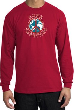 COME TOGETHER World Peace Sign Symbol Adult Long Sleeve T-shirt - Red
