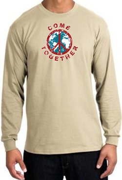 COME TOGETHER World Peace Sign Symbol Adult Long Sleeve T-shirt - Sand