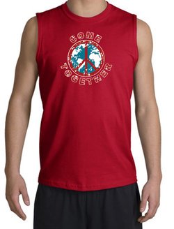 COME TOGETHER World Peace Sign Symbol Adult Muscle Shirt Shooter - Red