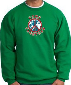 COME TOGETHER World Peace Sign Symbol Adult Sweatshirt - Kelly Green