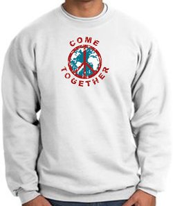 COME TOGETHER World Peace Sign Symbol Adult Sweatshirt - White