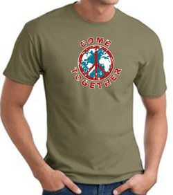 COME TOGETHER World Peace Sign Symbol Adult T-shirt - Army Green