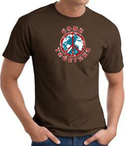 COME TOGETHER World Peace Sign Symbol Adult T-shirt - Brown