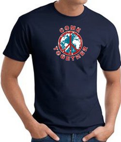 COME TOGETHER World Peace Sign Symbol Adult T-shirt - Navy Blue