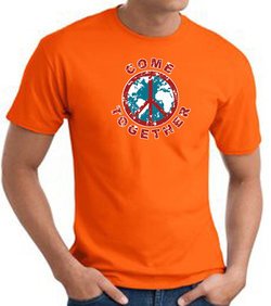 COME TOGETHER World Peace Sign Symbol Adult T-shirt - Orange