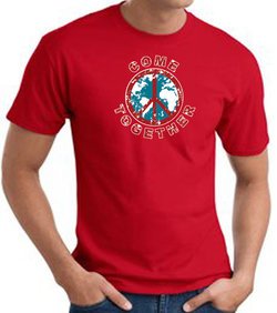 COME TOGETHER World Peace Sign Symbol Adult T-shirt - Red
