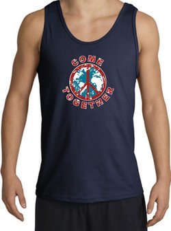 COME TOGETHER World Peace Sign Symbol Adult Tanktop - Navy