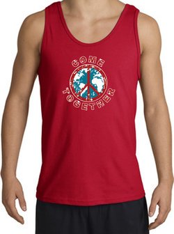 COME TOGETHER World Peace Sign Symbol Adult Tanktop - Red