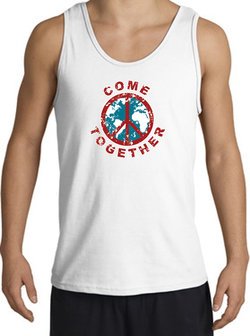 COME TOGETHER World Peace Sign Symbol Adult Tanktop - White