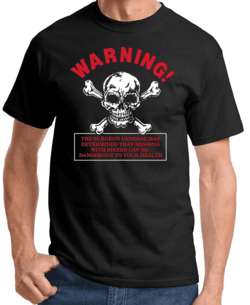 Click to get Mens BIKER WARNING Surgeon General Funny Tshirt  Black