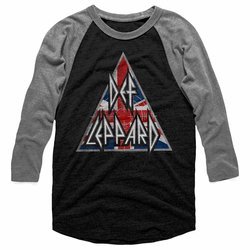 Def Leppard Shirt Raglan Union Jack Logo Triangle Black/Grey Shirt