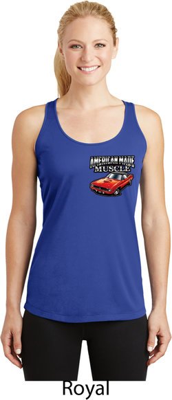 Dodge American Made Muscle Pocket Print Ladies Dry Wicking Racerback
